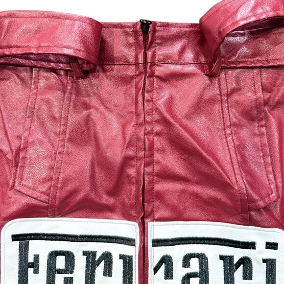 FERRARI Vintage Ferrari Maroon Red Faux Leather Mini Skirt Belted Logo Patch Y2K - Picture 5 of 8